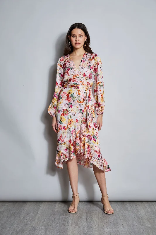 Embroidered Floral Wrap Dress