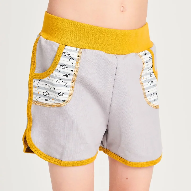 Organic shorts "Summersweat Grey | My little golden Ship" made from 95% organic cotton and 5% elasthane