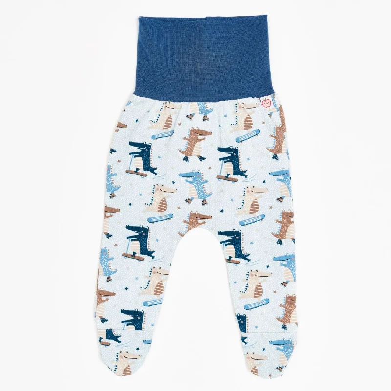 Organic footed baby pants "Crocs on Wheels" - 95% organic cotton, 5% elastane