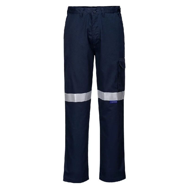 Portwest Flame Resistant Cargo Pants (Navy) c/w Reflective Tape MW701