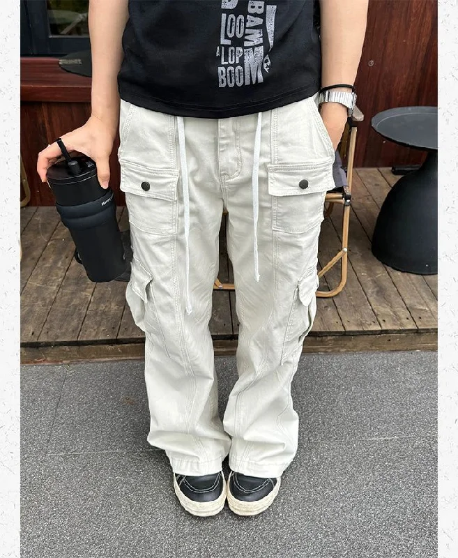 Solid Drawstring Pocket Cargo Pants