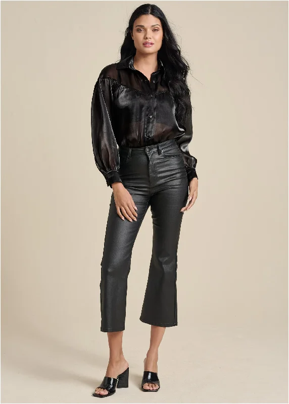 Coated Kick Flare Jeans - Black