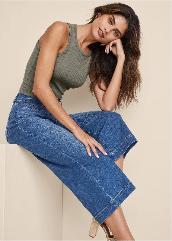 Sophia Wide Leg Crop Jeans - Medium Wash