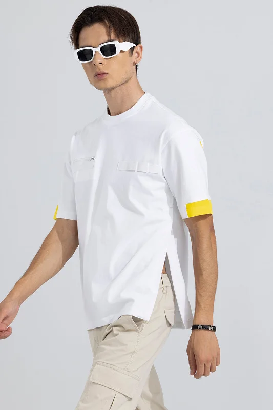 Side Slit White & Yellow Korean Styled T-Shirt