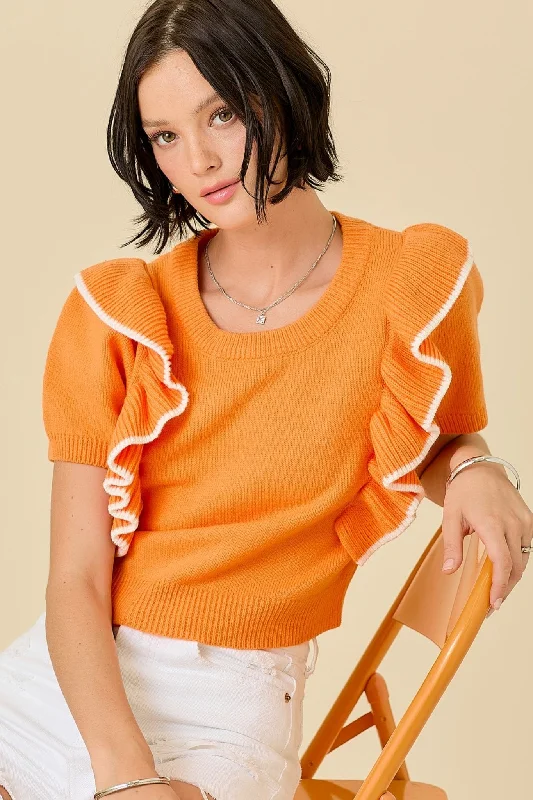 Ruffle Orange Sweater