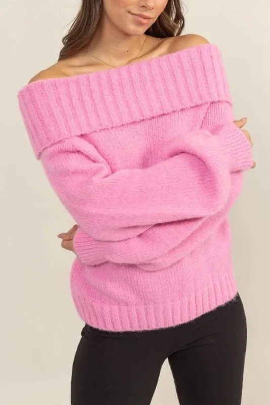 Marney Off the Shoulder Sweater in Pink