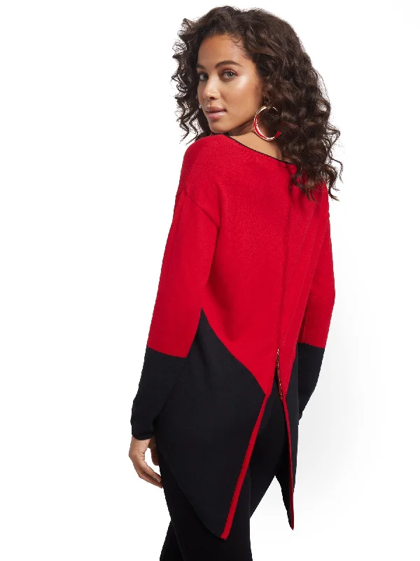 Colorblock Zip-Back Sweater