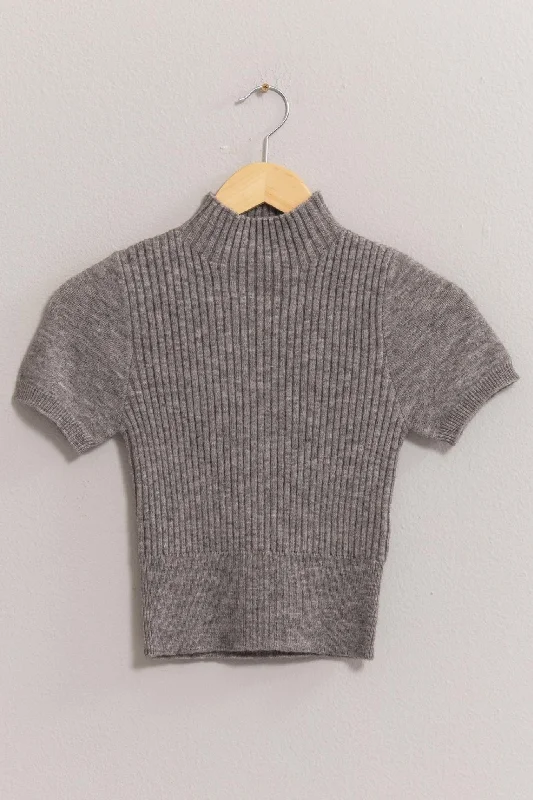 Mock neck top in heather gray