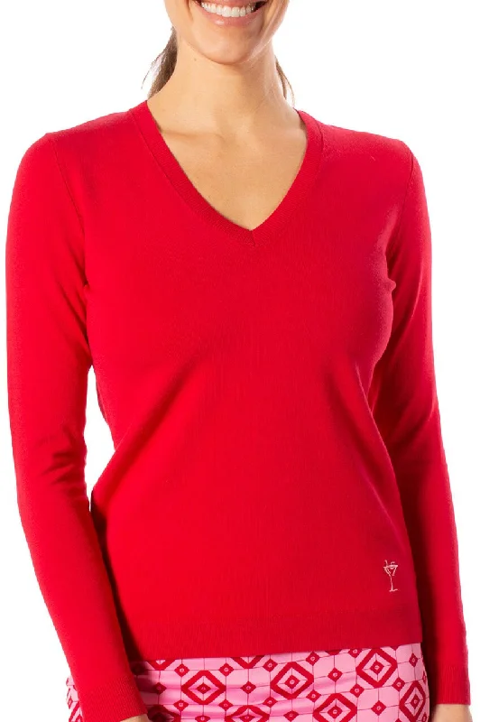 Red Stretch V-Neck Sweater