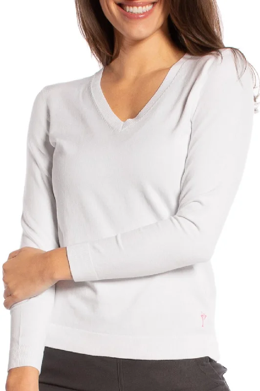 White Stretch V-Neck Sweater