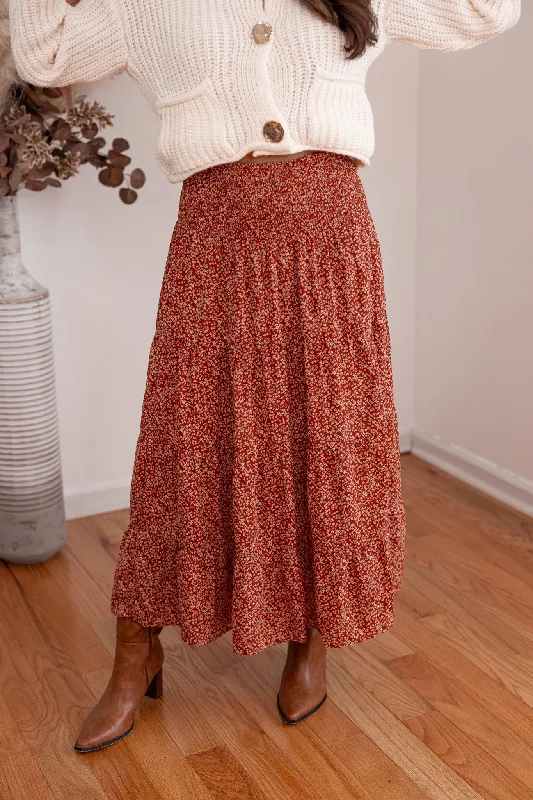 Enchanted Florals Rust Midi Skirt