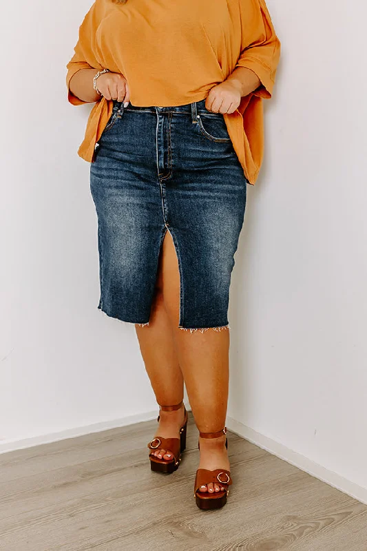 Risen The Grace Denim Skirt in Dark Wash Curves