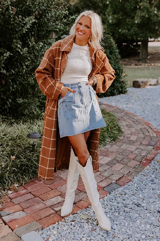 The Kaeli High Waist Denim Skirt in Light Wash