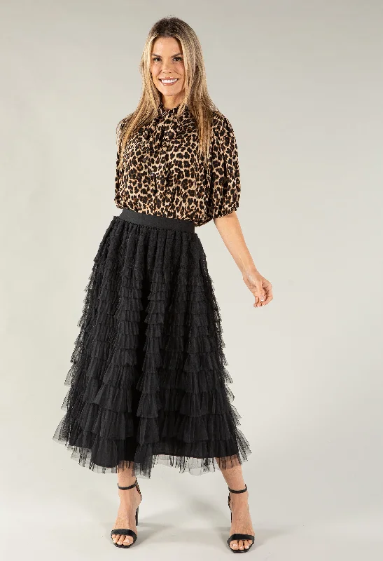 Tiered Ruffle Tulle Midi Skirt