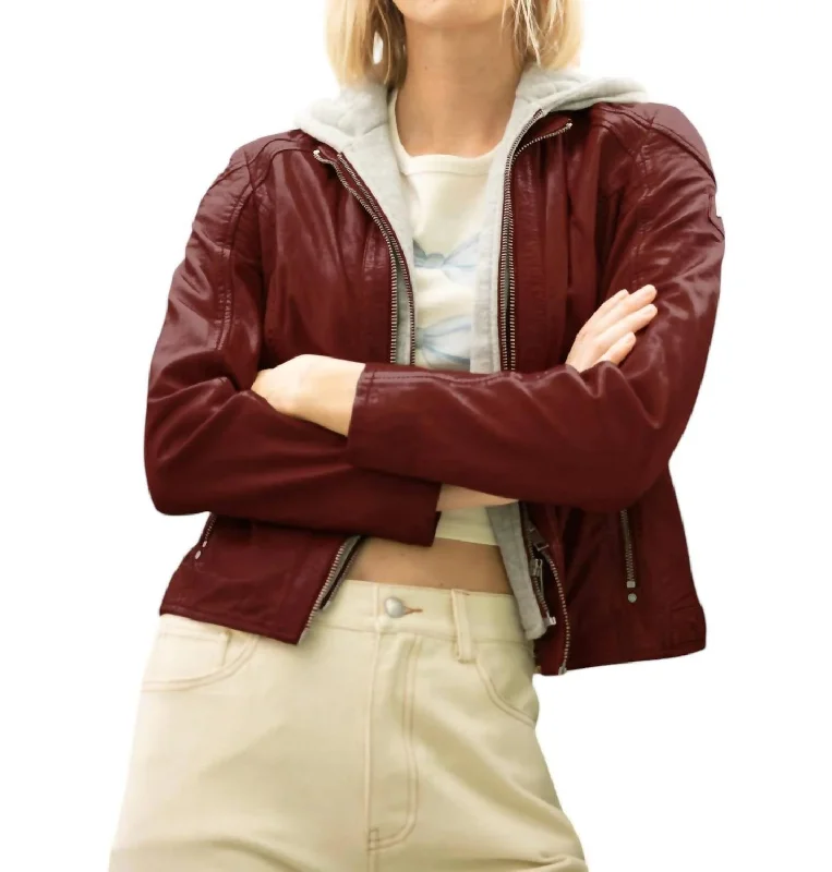 Allice Rf Leather Jacket In Dusty Red