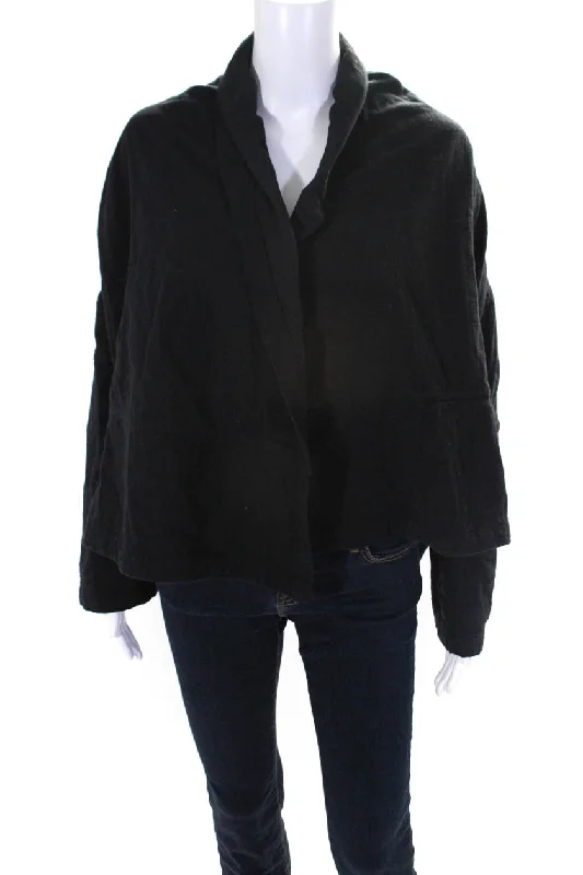 Atelier Delphine Cotton  Shawl Collar Mid-Length Open-Front Jacket Black