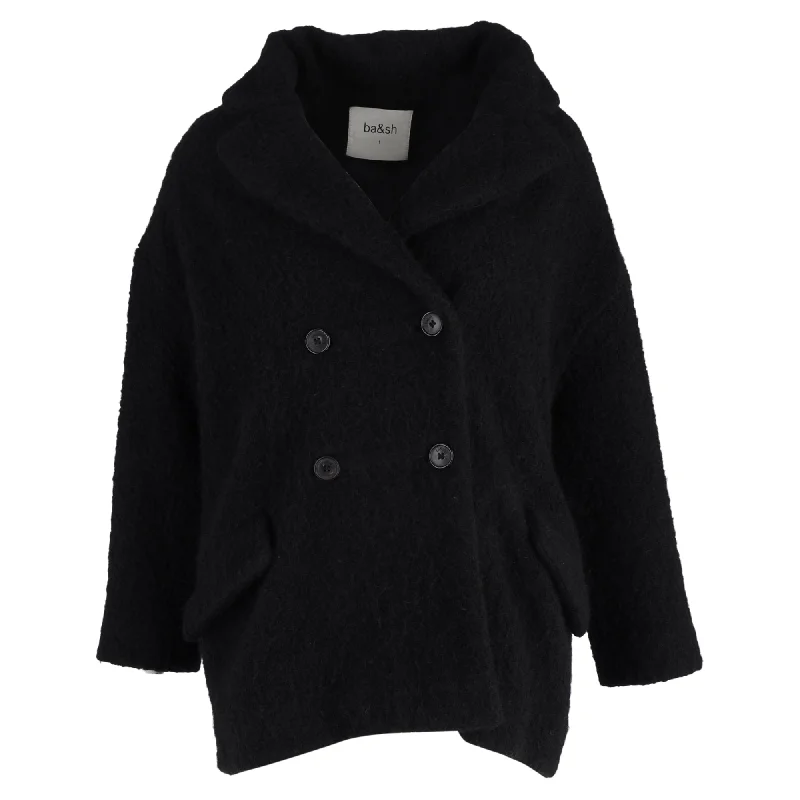 Ba&Sh Gillie Double-Breasted Coat in Black Wool