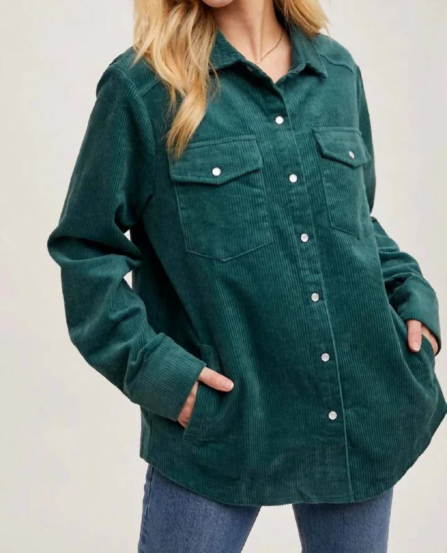 Corduroy Shacket In Pine Tree