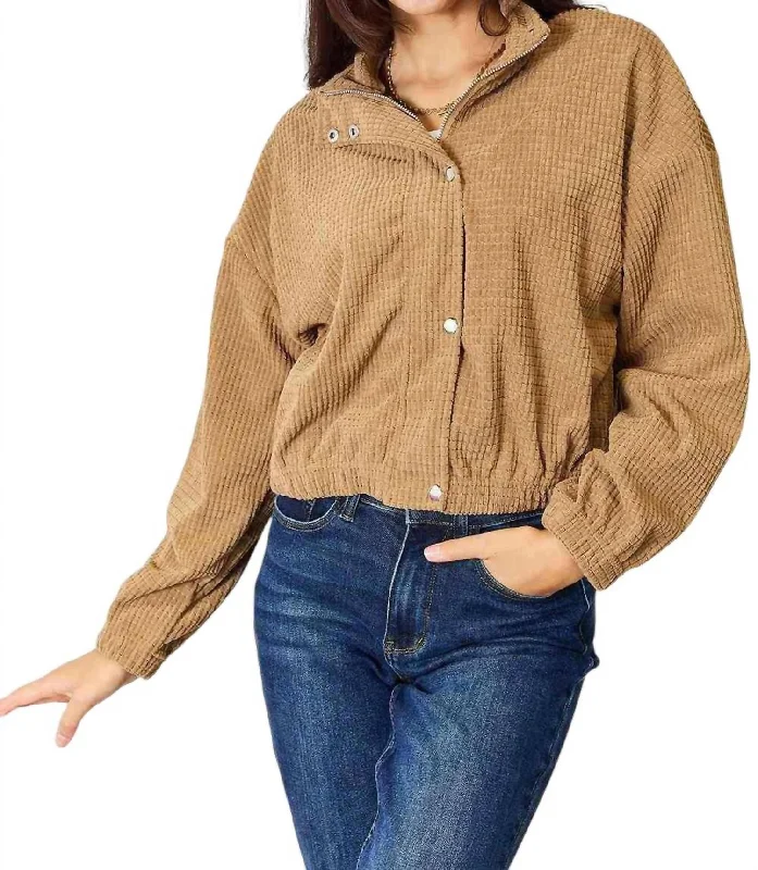 Cozy Chic Long Sleeve Jacket In Camel