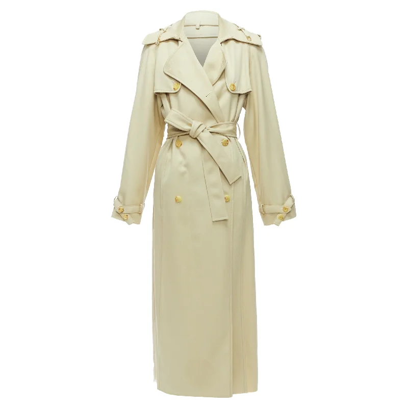 Gabriela Hearst Merino Wool Silk Trimmed Pleats Trench Coat