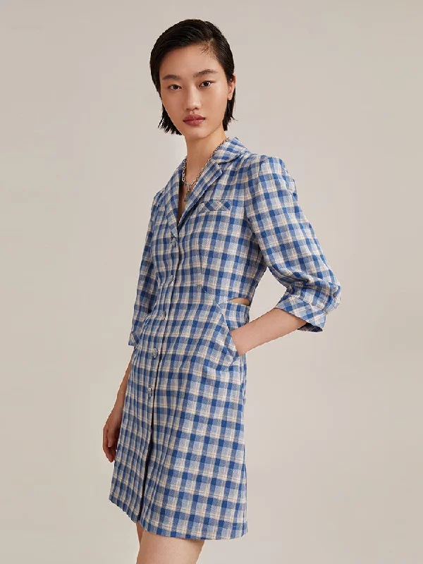 Gathered Waist Plaid Mini Dress