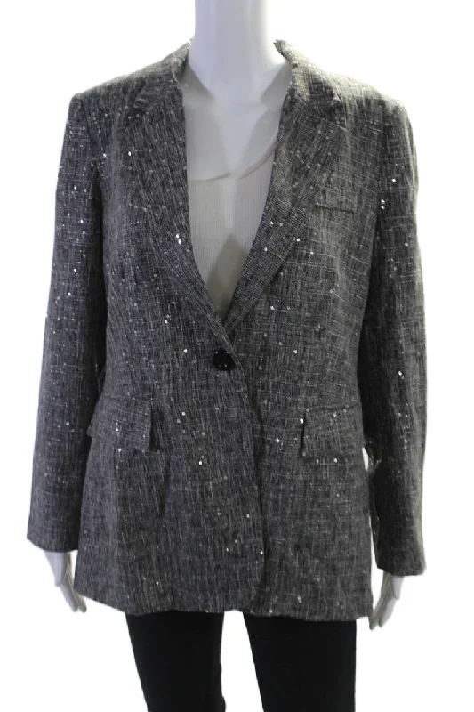 Insight Womens Holiday Sparkle Sequined Blazer Jacket Black White