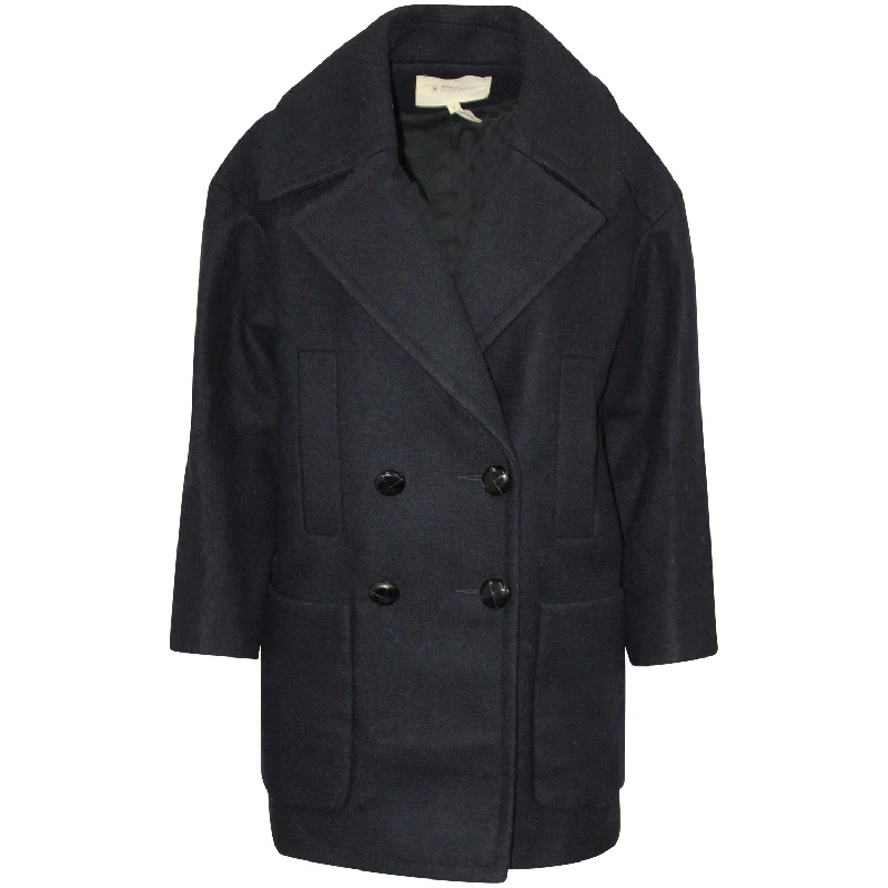 Isabel Marant Etoile Multi-Pocket Double-Breasted Coat in Black Laine Wool