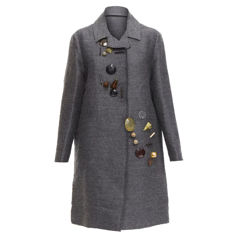 Marni Wool Geometric Beads Embellishment Trapeze Coat