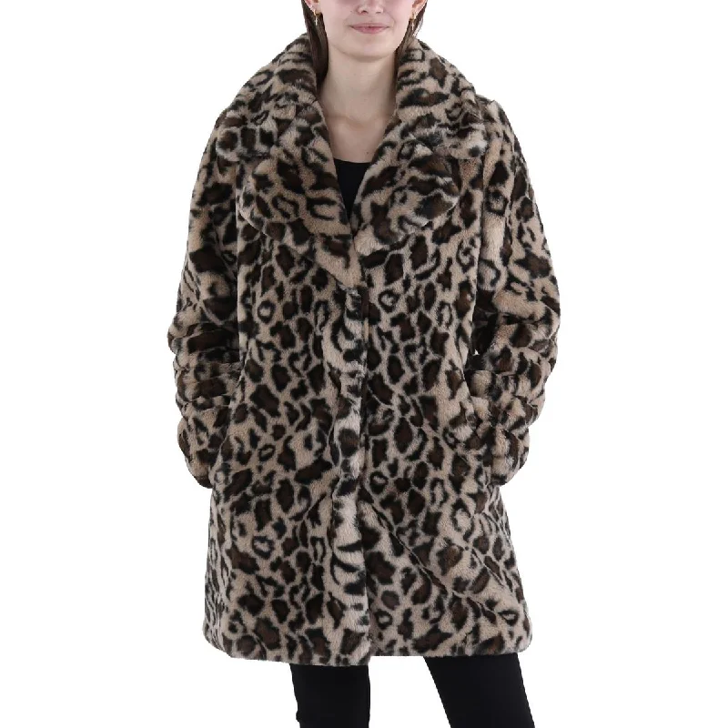 Womens Animal Print Long Faux Fur Coat