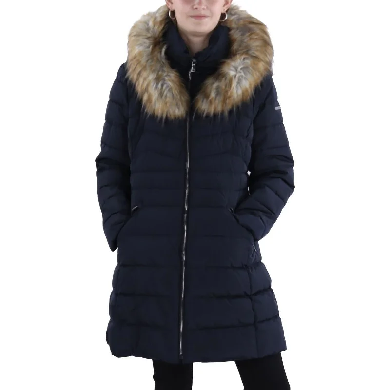 Womens Faux Fur Trim Hooded Puffer Jacket