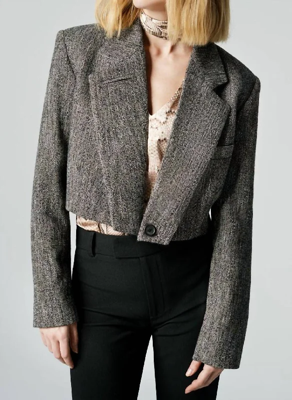 Cut Off Blazer In Brown Tweed