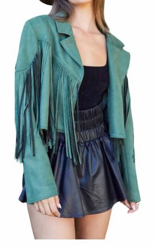 Fringe Suede Jacket In Olive