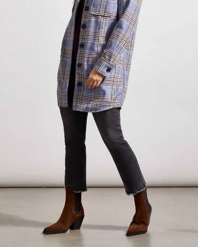 Long Plaid Jacket In Blue Lake