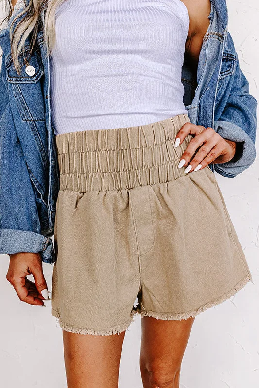 The Gabby High Waist Mineral Wash Shorts In Khaki