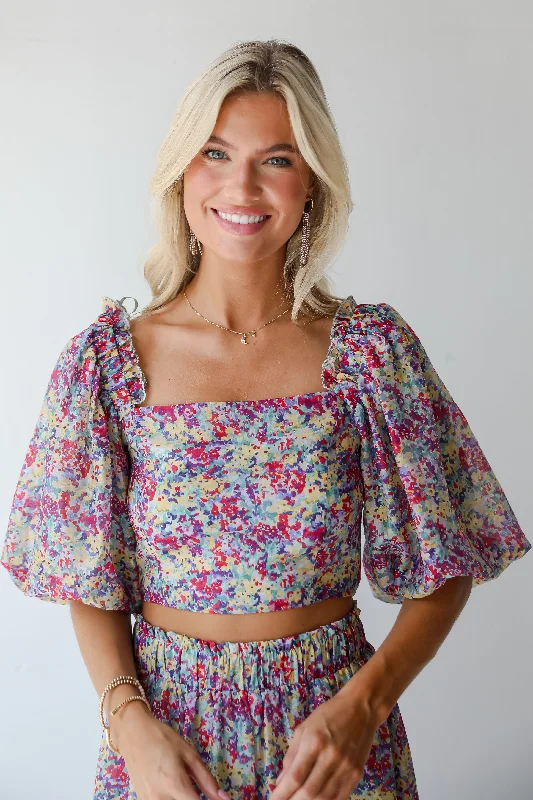 FINAL SALE - Instantly Perfect Multicolored Floral Cropped Blouse