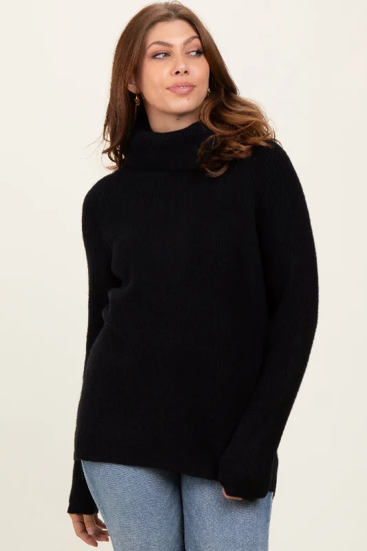 Black Basic Ribbed Turtle Neck Sweater