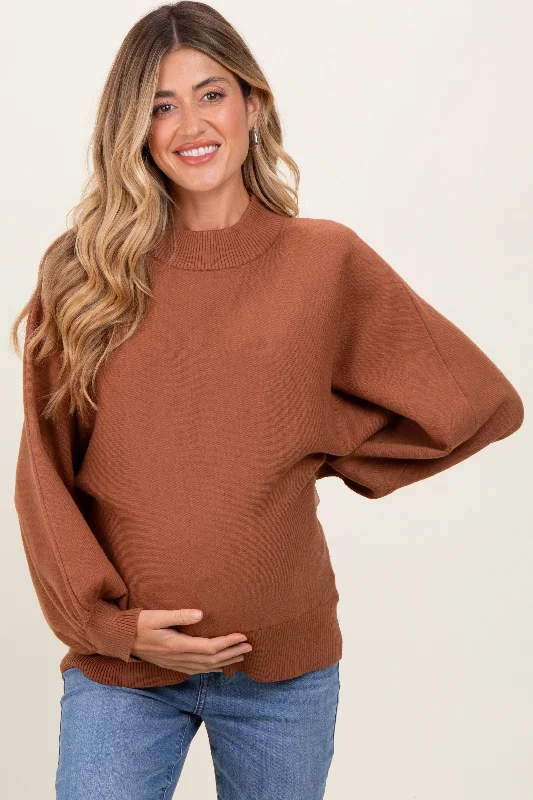 Camel Oversized Bubble Sleeve Maternity Sweater