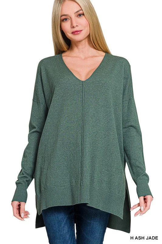 HALEIGH HI-LOW HEM V-NECK CENTER SEAM SWEATER S-XL