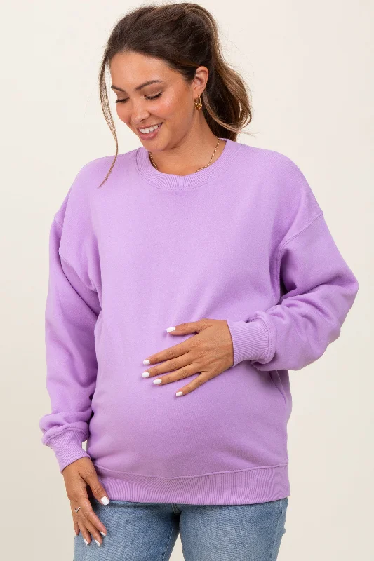 Lavender Fleece Crew Neck Relaxed Fit Maternity Sweatshirt