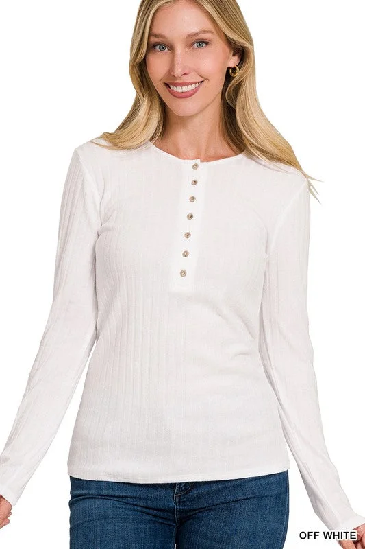 MONICA RIBBED LONG SLEEVE BUTTON DOWN TOP