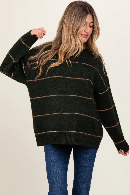 Olive Striped Drop Shoulder Maternity Sweater